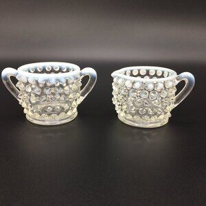 Fenton Miniature Hobnail Opalescent Moonstone Cream & Sugar Excellent